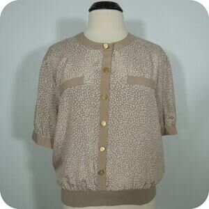 ANDREA GAYLE size 16 Womens Vintage Sheer Printed Blouse Short Sleeves